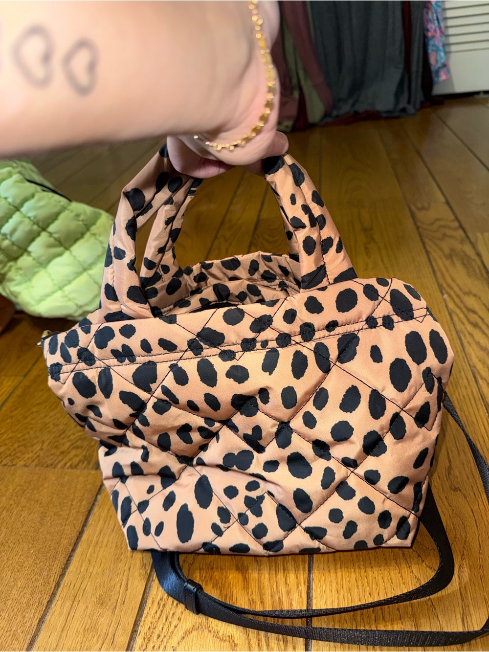 Marc Jacobs Quilted Leopard-Print Crossbody Tote in Tan and Black - Picture 2 of 4